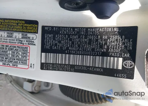 2005 Toyota Avalon Xl from USA, damaged, VIN 4T1BK36BX5U032317